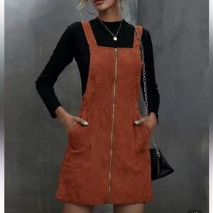 SHEIN Rust Orange Mini Dress with Front Zipper